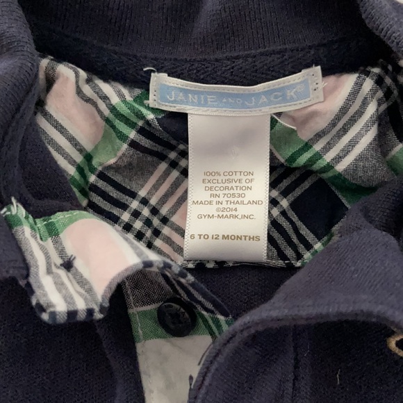 Janie and Jack navy one Piece Polo collard with plaid placket  6-12 months - Picture 5 of 7